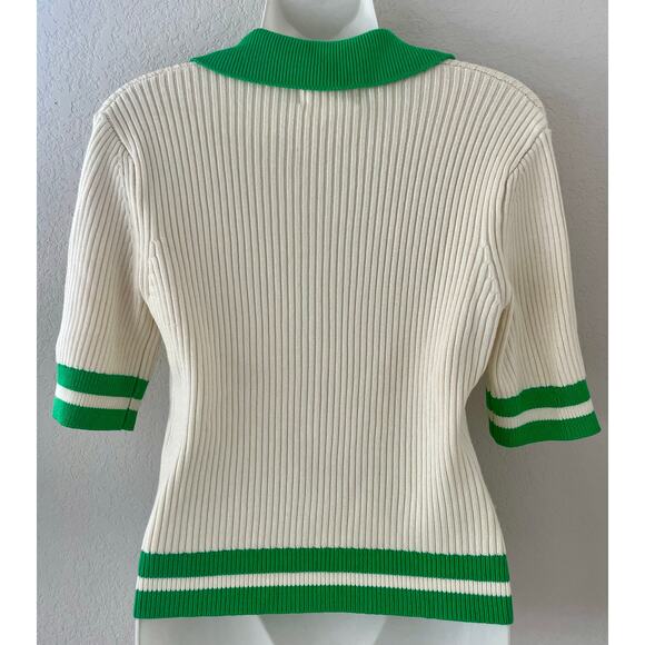 Anthropologie Green & Ivory Colorblock Polo Cardigan Sweater Top Small - Picture 5 of 7